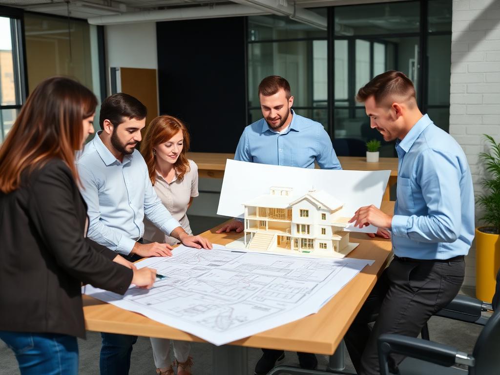 Equipo de GSS revisando planos y maquetas arquitectónicas